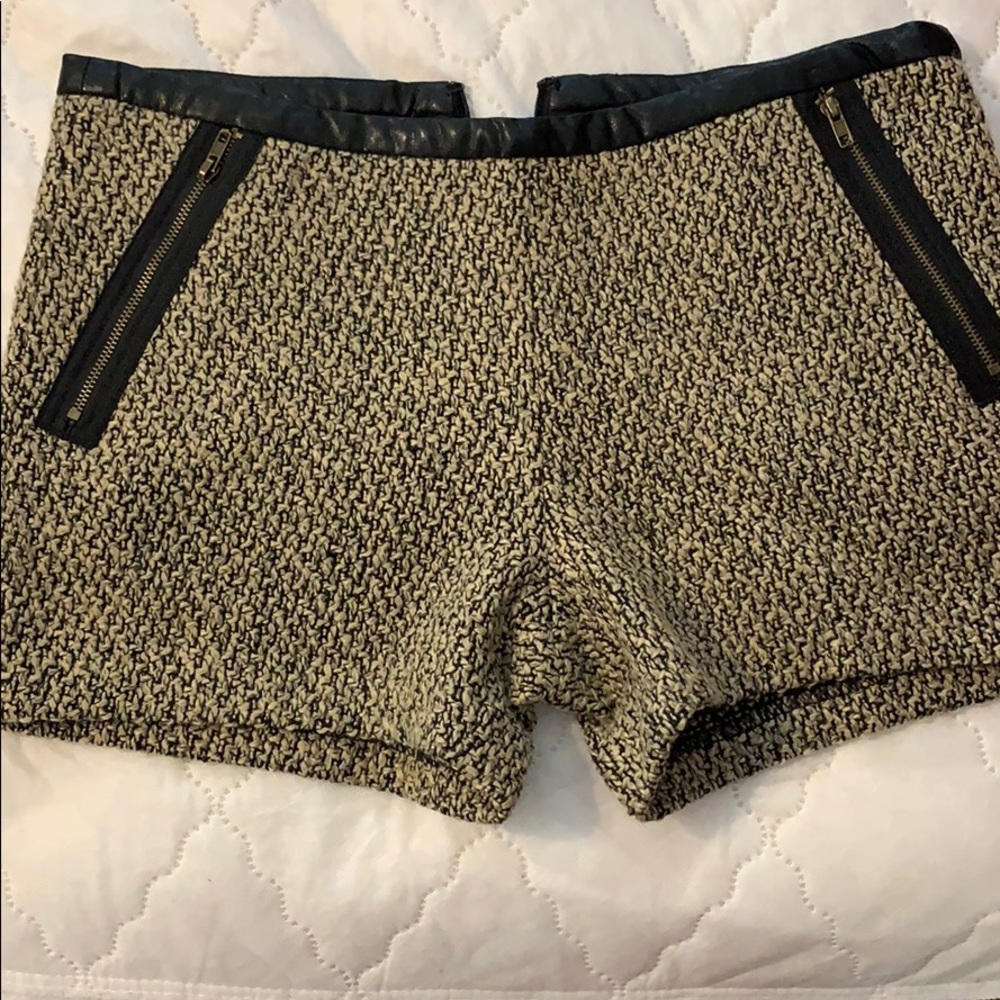 THML tweed and faux leather shorts